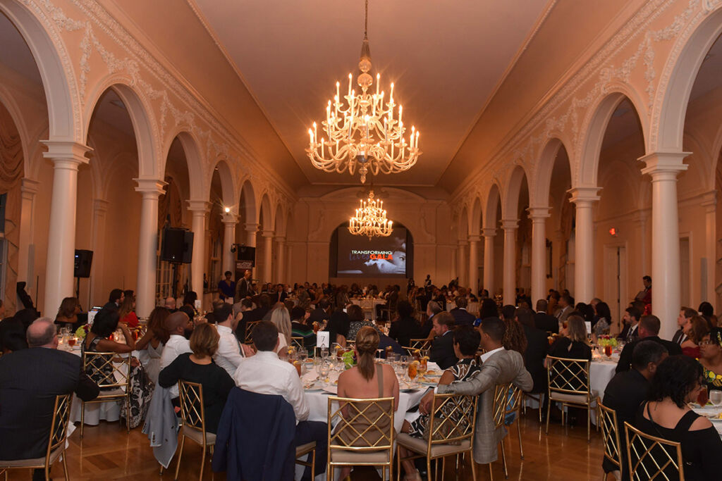 Image of an elegant ballroom setup which hosted the 2021 Transforming Lives Gala 